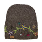 Planet wool - Long flower hat | wollen muts met bloemen Brown