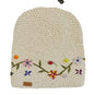Planet wool - Long flower hat | wollen muts met bloemen Off-white coloured flowers