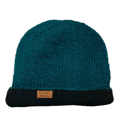 Planet Wool - Round hat extra | wollen muts met omslag Petrol
