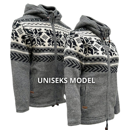 Planet Wool - Big Snowflake Jacket | wollen vest met fleecevoering