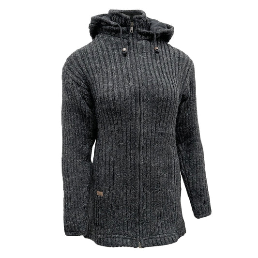 Planet Wool - Long Jacket Rib | wollen damesvest met fleecevoering