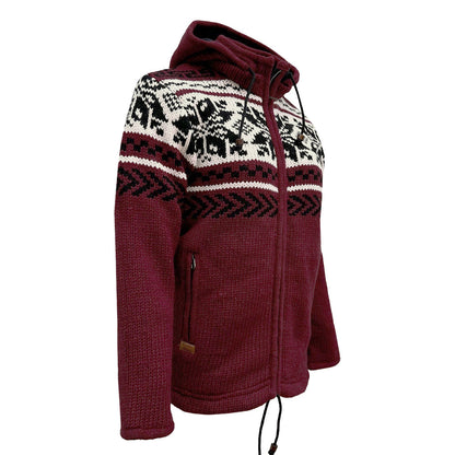 Planet Wool - Big Snowflake Jacket | wollen vest met fleecevoering Maroon