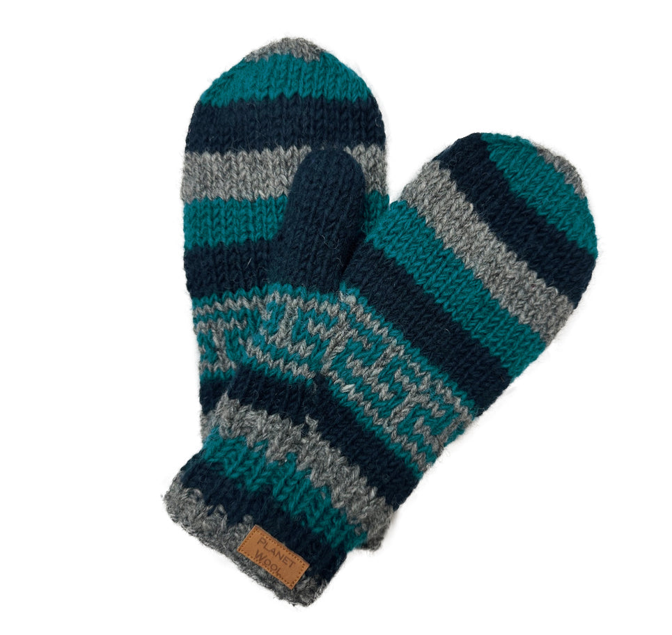 Planet Wool - Mittens | wollen wanten met fleece voering Navy petrol grey