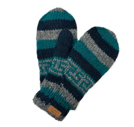 Planet Wool - Mittens | wollen wanten met fleece voering Navy petrol grey