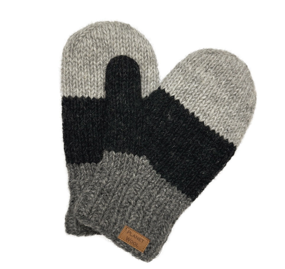 Planet Wool - Mittens | wollen wanten met fleece voering Black antra grey