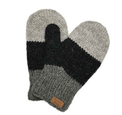 Planet Wool - Mittens | wollen wanten met fleece voering Black antra grey